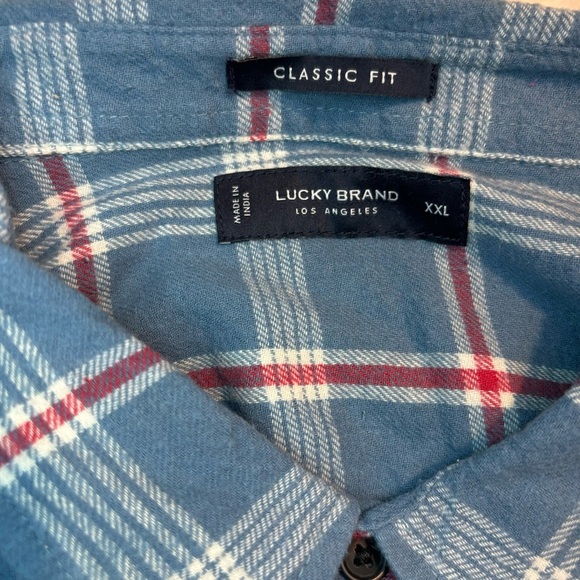 NWT Lucky Brand Men's Shirt Blue Red Plaid Soft Cotton Button-Down Classic Fit - Picture 7 of 11